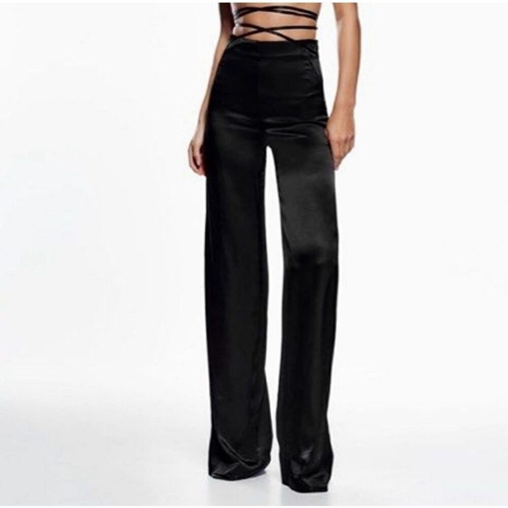 Zara Black Relaxed Strapless Pleated Flared Wide Leg Jumpsuit Size Small